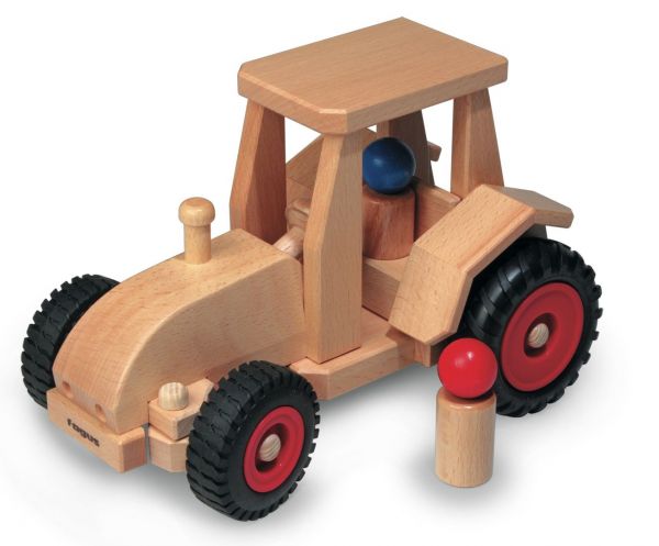 Fagus Schlepper, Traktor aus Holz, mit Gummireifen und 2 Spielfiguren
