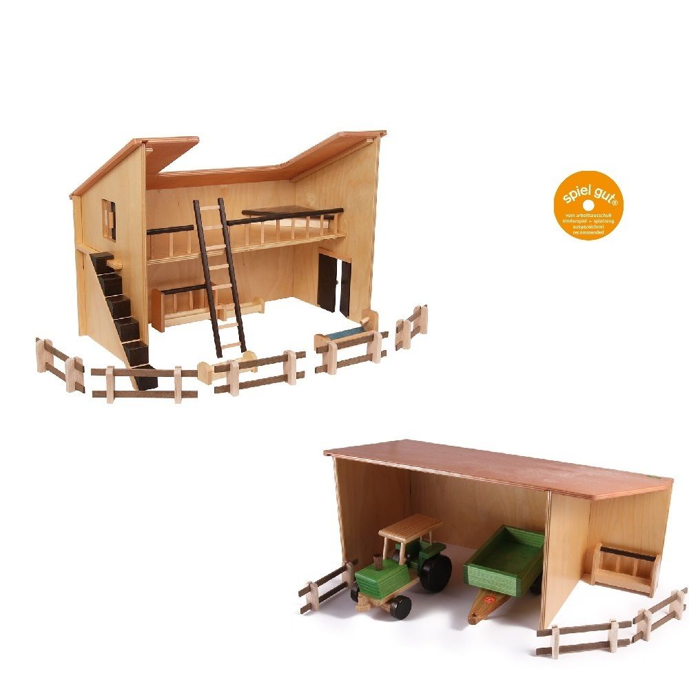Set Stall, Geräteschuppen, Birkensperrholz von Beck Holzspielzeug.