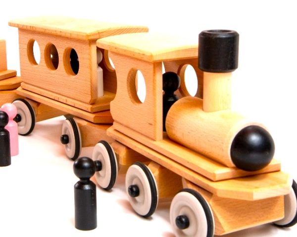 Holzschiebezug Lokomotive mit Personenwaggon, Dynamiko